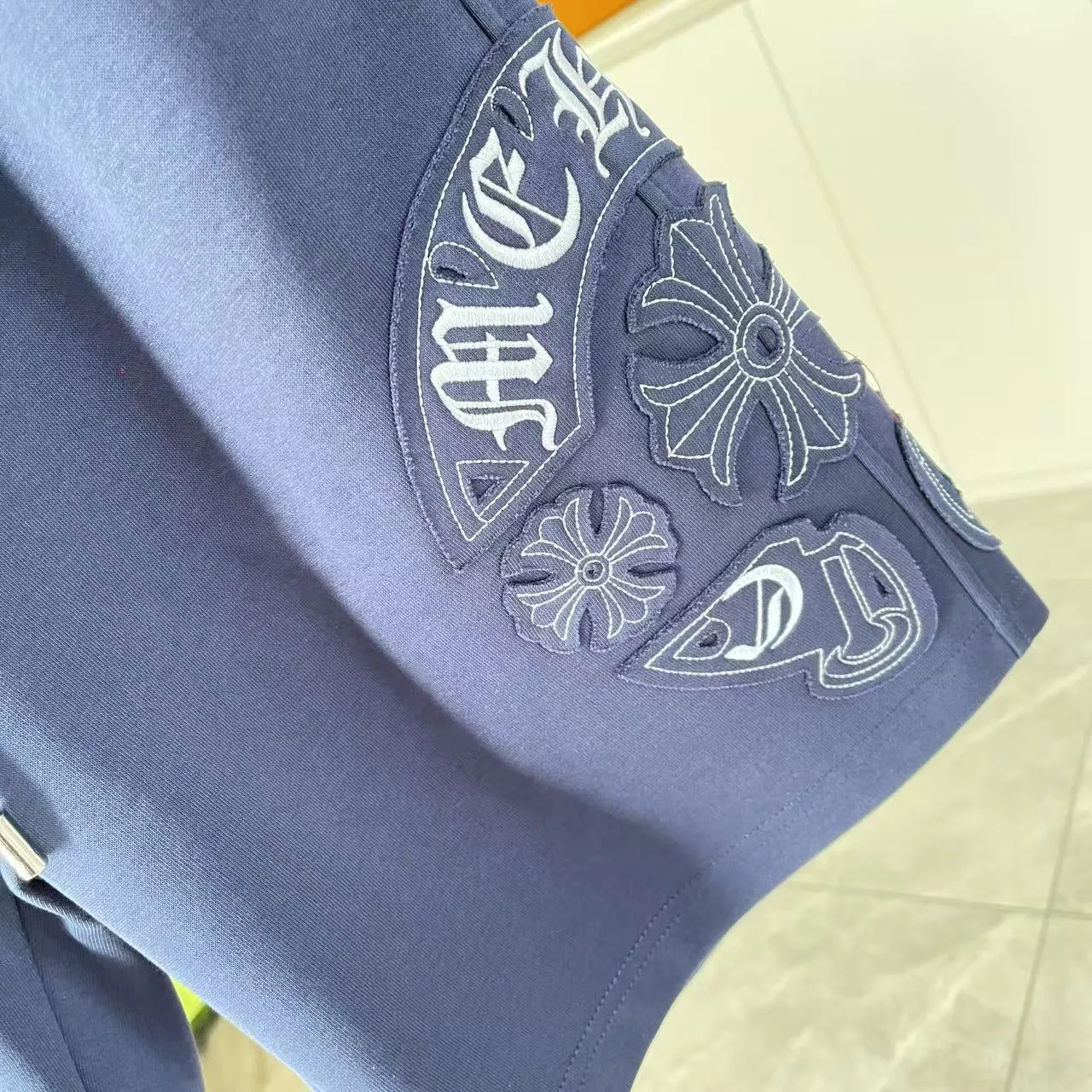 🅿️280 ch Crow* 2025 new summer shorts Sanskrit horseshoe cross laser patch embroidery Customized fabric 350g Same style for men and women Size: M L XL XXL XXXL Five codes Color: black red blue